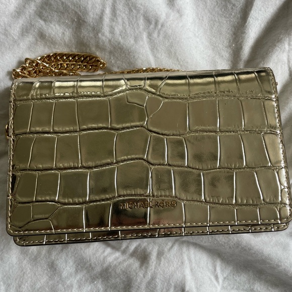 Michael Kors Gold Crocodile Embossed Chain Bag-worn once!